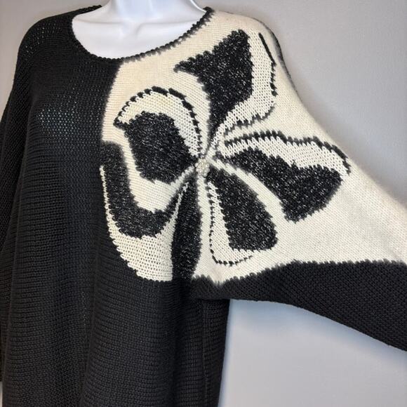 VTG David Brett Beaded Angora 90s Black White Womens Sweater Sz 40 XL - Picture 2 of 5